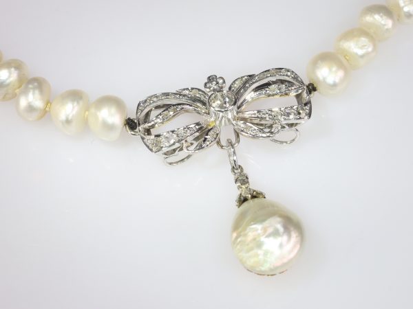 Vintage Swedish Diamond and Natural Pearl Necklace