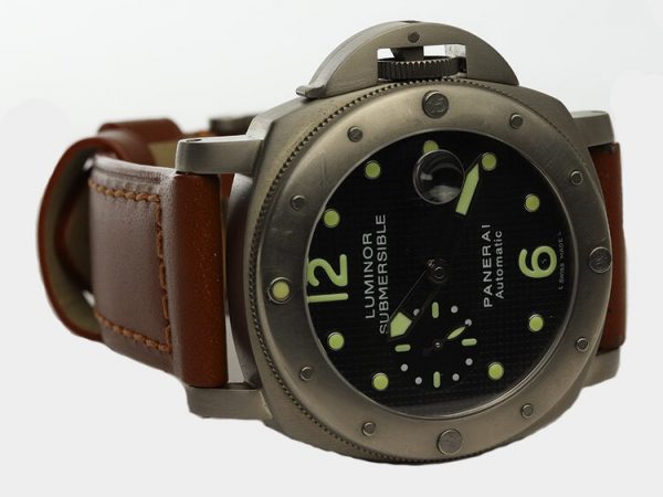 Panerai Luminor Submersible Titanium 45mm Automatic Watch, OP 6528, on Panerai brown leather strap with pin buckle, with Panerai box and papers