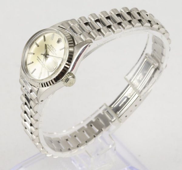 Rolex Vintage Lady Datejust 18ct White Gold Automatic Bracelet Watch; Model 6517, on an 18ct white gold Rolex President bracelet, with a single deployment clasp, Circa 1960s