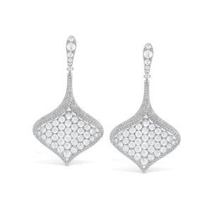 Rose Cut Diamond Leaf Petal Drop Earrings; designed as three-dimensional leaves or petals, set with 7.84 carats of round rose cut diamonds surrounded by 908 brilliant full cut diamonds, in 18ct white gold