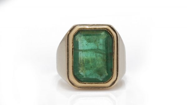 Vintage Emerald and 18ct Yellow Gold Signet Ring, 6.00 carats, Circa 1950s-1970s