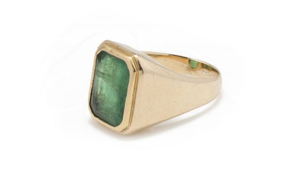 Vintage Emerald and 18ct Yellow Gold Signet Ring, 6.00 carats, Circa 1950s-1970s