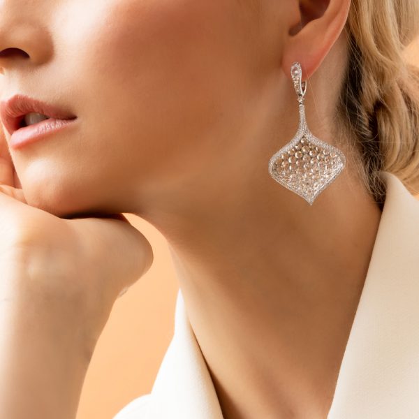 Rose Cut Diamond Leaf Petal Drop Earrings, 7.84 carats