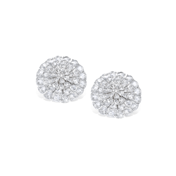 Rose Cut Diamond Cluster Earrings; featuring 9.45 carats pear-shaped rose-cut diamonds set in a mesmerizing five-layer medley