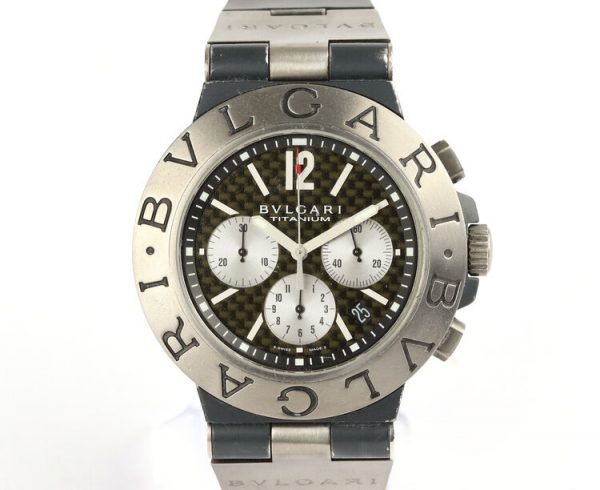 Bvlgari Diagono Titanium 44mm Automatic Chronograph Gents Watch; Ref T144 TA CH, black textured dial, on Bulgari titanium and rubber strap