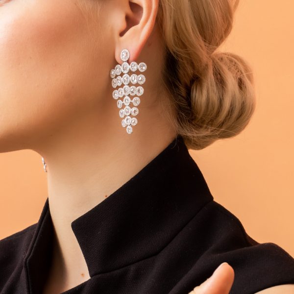 Rose Cut Diamond Chandelier Drop Earrings, 9.27 carats