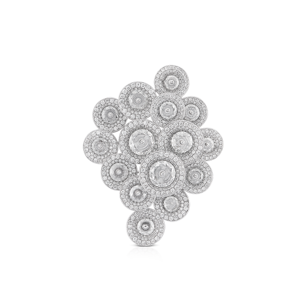 Contemporary Diamond Cluster Brooch; set with 3.82cts custom manufactured rondelle diamonds and a staggering 1140 round brilliant-cut diamonds