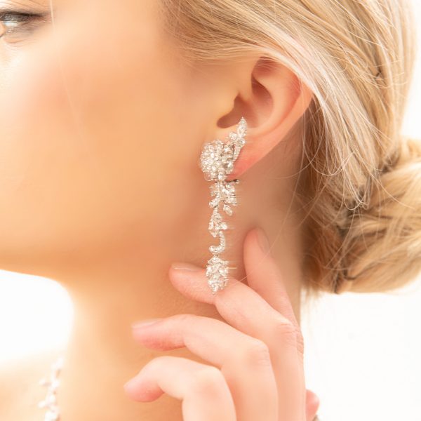 Rose Cut Diamond Floral Cluster Drop Earrings, 10.62 carats