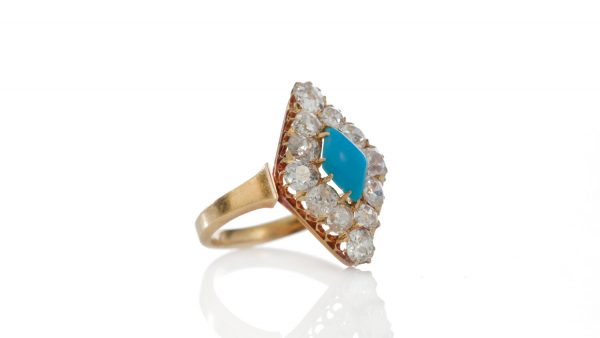 Antique Victorian Turquoise and Old Cut Diamond Cluster Ring, 15ct yellow gold, 19th century Circa 1870s