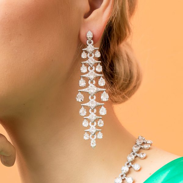 Old Mine Cut Diamond Chandelier Drop Earrings, 21.60 carats