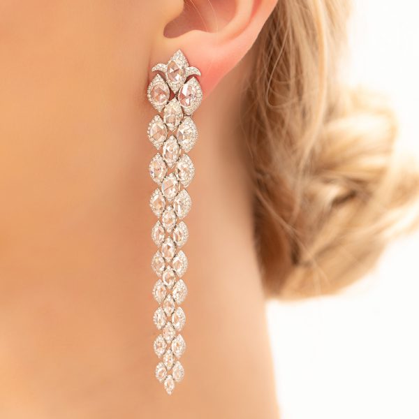 Contemporary Rose Cut Diamond Drop Earrings, 17.20 carats