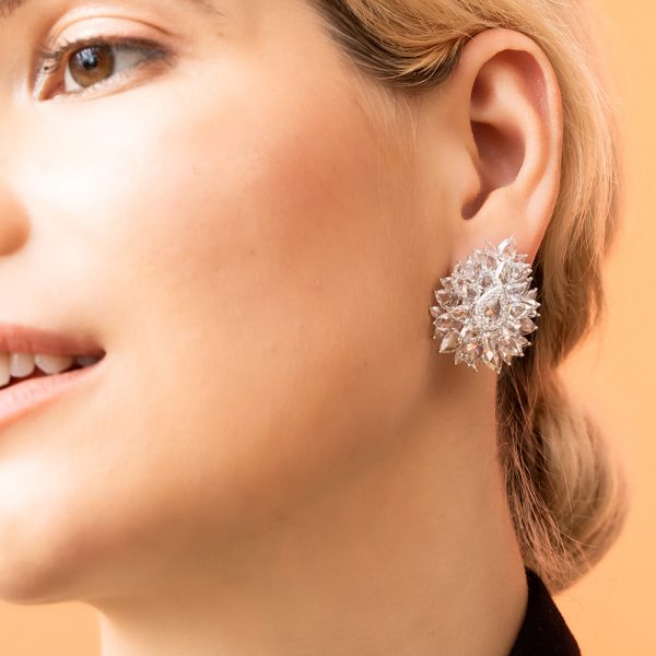 Rose Cut Diamond Cluster Earrings, 14.28 carats