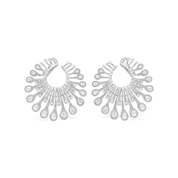 Rose Cut Diamond Earrings; set with 7.38 carats of round and pear-shaped rose-cut diamonds surrounded by 922 brilliant-cut diamonds, 18ct white gold