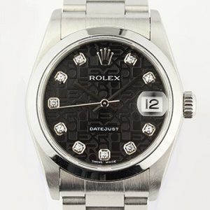 Rolex Datejust Midsize 31mm Stainless Steel Automatic Watch with Original Black Jubilee Diamond Dial, Ref 78240, on stainless steel Oyster bracelet with fold-over clasp