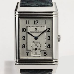 Jaeger LeCoultre Reverso Grande Taille Stainless Steel 26mm Manual Watch; Ref. 270.8.62, silver colour dial, Arabic numerals, small seconds and sapphire crystal, on a Jaeger-LeCoultre black crocodile strap with deployment buckle