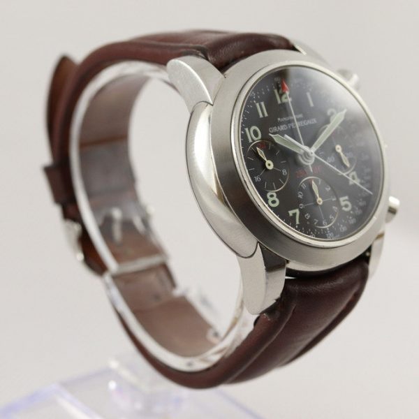 Girard Perregaux Ferrari 8090 Stainless Steel 40mm Automatic Chronograph Gents Watch; with black dial, chronograph and date functions and sapphire crystal, on a brown leather strap with steel buckle