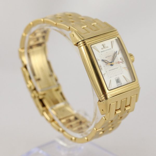 Jaeger LeCoultre Reverso Gran Sport 18ct Yellow Gold Automatic Watch; on 18ct Yellow Gold bracelet with double fold clasp, with Jaeger-LeCoultre box
