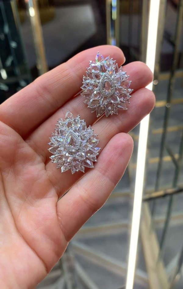 Rose Cut Diamond Cluster Earrings, 14.28 carat total, E/F colour VS/VVS clarity