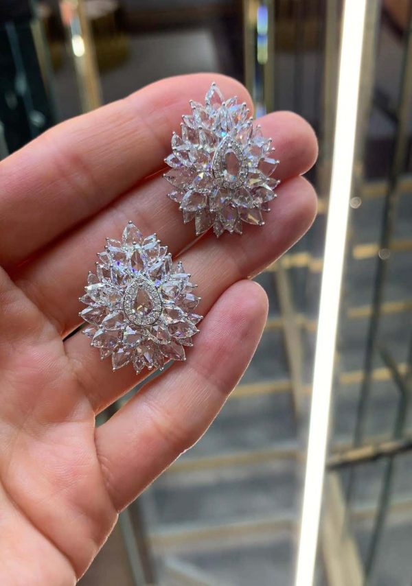 Rose Cut Diamond Cluster Earrings, 14.28 carat total, E/F colour VS/VVS clarity