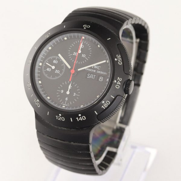 Vintage IWC Porsche Design 41mm Automatic Chronograph Watch; black dial with chronograph, weekday, date and small second functions, Circa 1970s