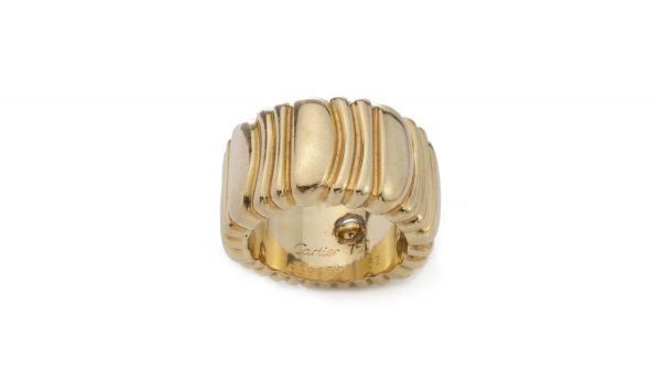 Cartier 18ct Yellow Gold Band Ring; with textured design. Signed and Numbered, Made in France 1992, Comes in original box