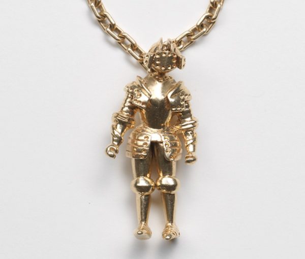 Vintage 14ct Yellow Gold Knight Keychain; articulated keychain representing a knight, Made in the USA