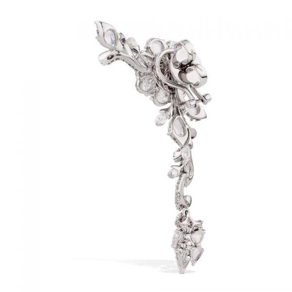 Rose Cut Diamond Floral Cluster Drop Earrings; set with pear-shaped rose-cut, briolette-cut and round brilliant-cut diamonds, 13.43 carat total
