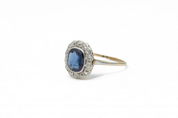 Antique Art Deco 14 Carat Sapphire Diamond Cluster Ring