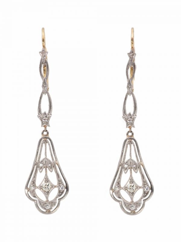 Antique Art Deco Diamond Set Drop Earrings