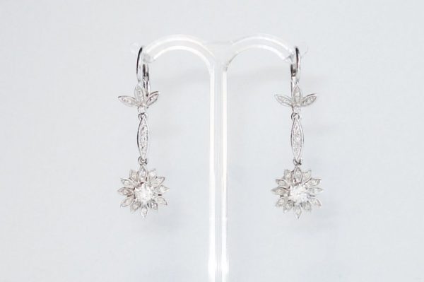Antique Art Deco Floral Diamond Drop Earrings