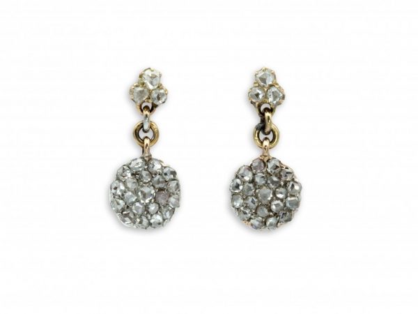 Antique Art Deco Rose Cut Diamond Drop Earrings