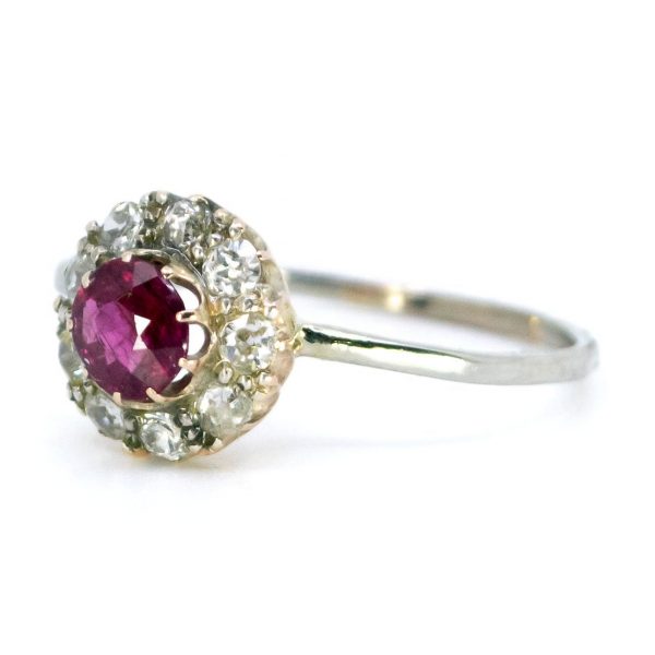 Antique Edwardian Ruby and Old Mine Cut Diamond Ring
