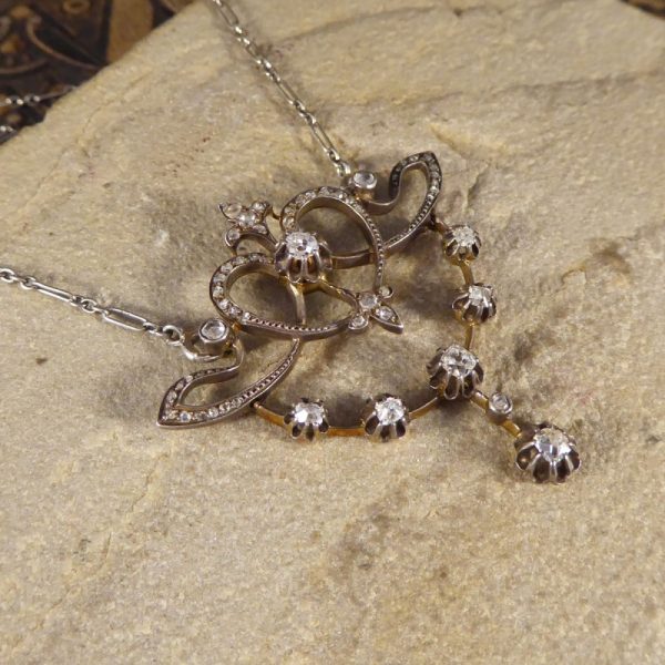 Antique Victorian 1.15ct Diamond Pendant Necklace