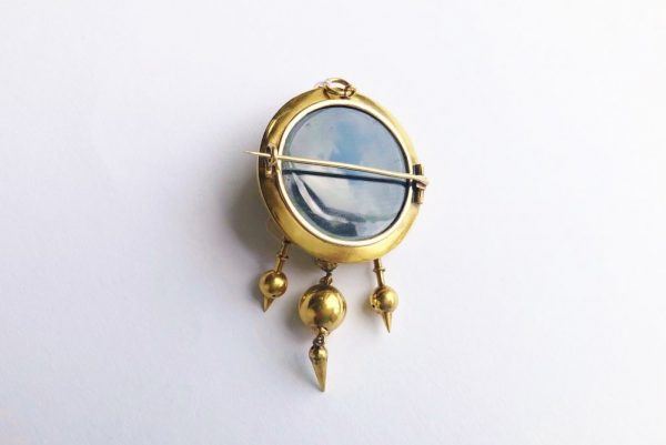 Antique Victorian Gold Glass Back Pendant-Brooch