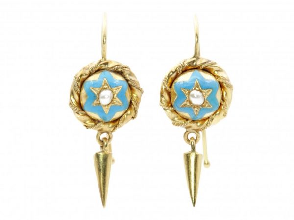 Antique Victorian Pearl and Enamel 18ct Gold Earrings