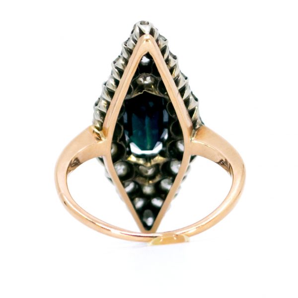 Antique Victorian Sapphire Old Mine Cut Diamond Navette Ring