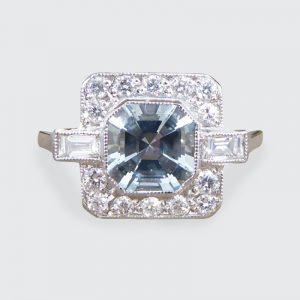 Art Deco Style 0.80ct Aquamarine and Diamond Cluster Ring