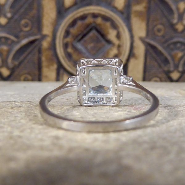 Art Deco Style 0.80ct Aquamarine and Diamond Cluster Ring