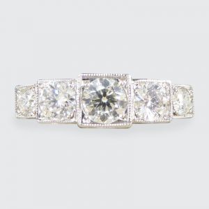 Art Deco Style 0.85ct Diamond Five Stone Platinum Ring