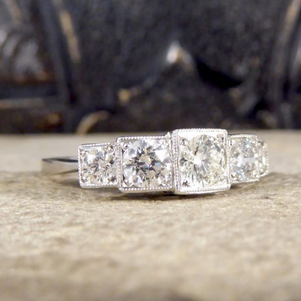 Art Deco Style 0.85ct Diamond Five Stone Platinum Ring