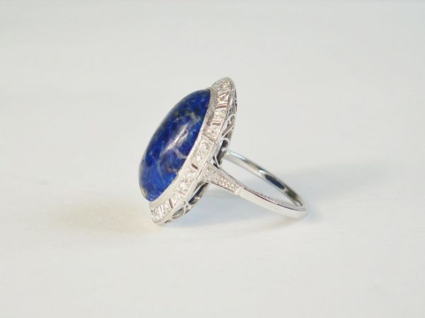 Art Deco Style Lapis Lazuli and Diamond Cluster Ring