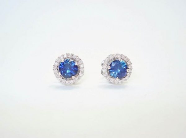 Art Deco Style Sapphire and Diamond Cluster Stud Earrings