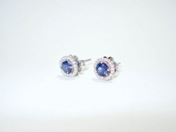 Art Deco Style Sapphire and Diamond Cluster Stud Earrings