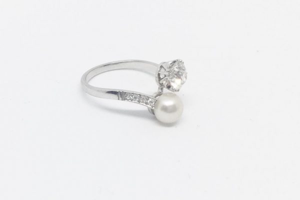French Belle Epoque Moi et Toi Pearl and Diamond Ring