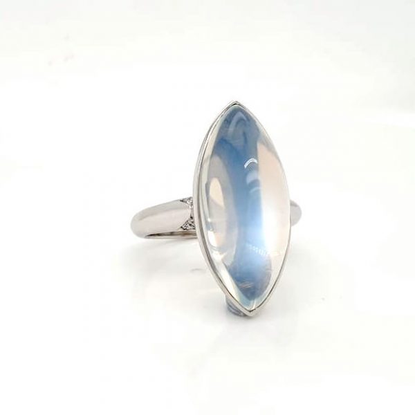 Modern 15.57ct Moonstone and Diamond Ring