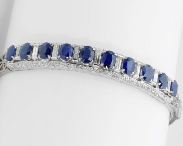 Sapphire and Baguette Diamond Bangle Bracelet