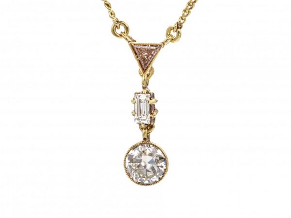 Vintage 0.85ct Diamond Yellow Gold Pendant Necklace