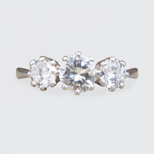 Vintage 1 Carat Diamond Three Stone Platinum Ring