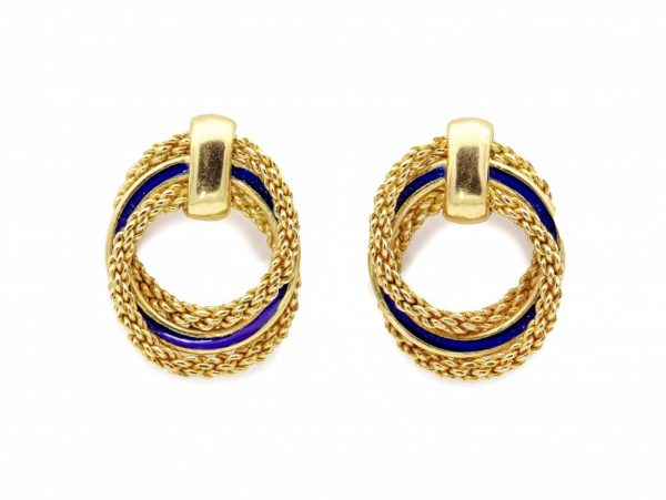 Vintage 18ct Gold and Blue Enamel Stud Earrings