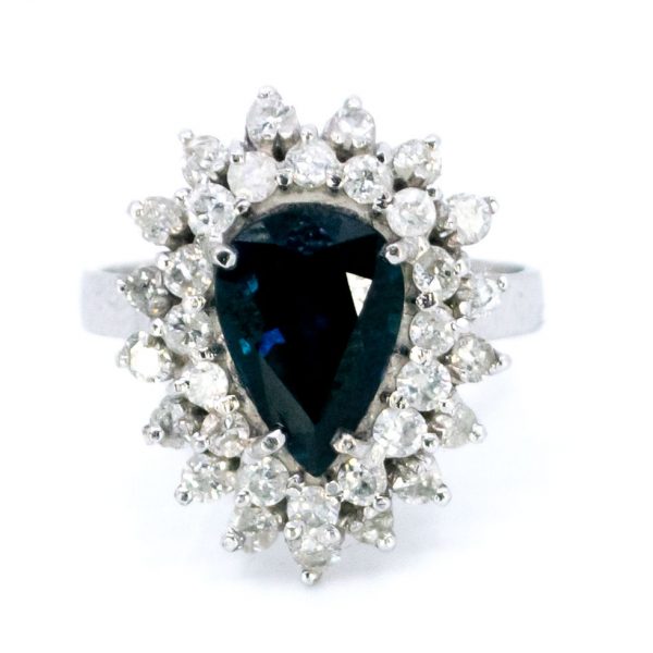 Vintage 2ct Sapphire and Diamond Pear Shaped Cluster Ring